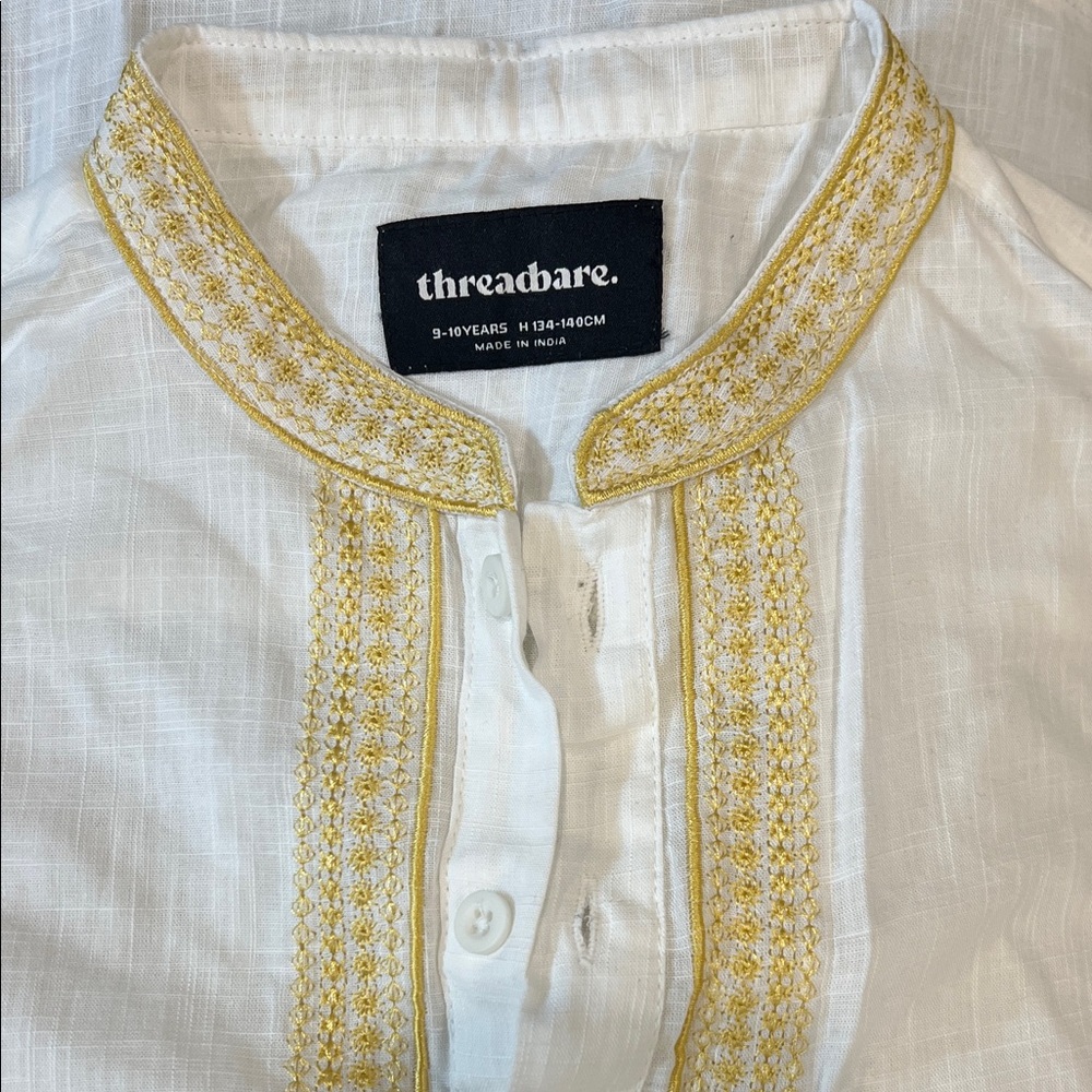 NWT Threadbare White and Gold Embroidered Kurta EID Set, 9-10yrs